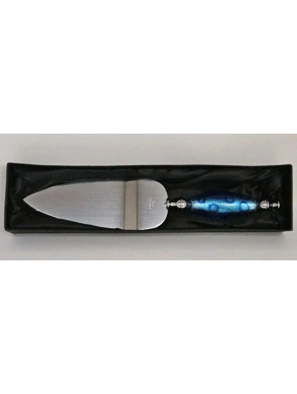 Cake Server Murano Style Art Glass Handle Blue & Silver 10